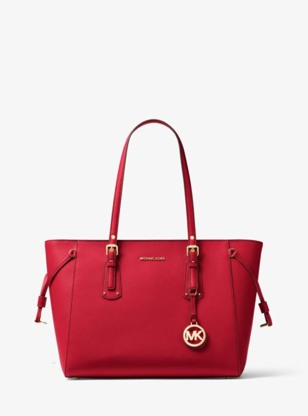 Damske Prenosná Taška Michael Kors Voyager Medium Crossgrain Leather Svetlo Červené - Kabelky Michael Kors Sleva | FPEBQ-5906